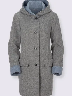 Manteau imitation laine poches plaquées à rabat avec capuche