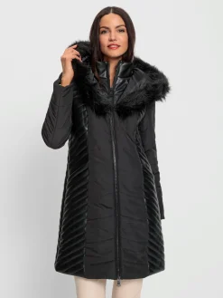 Manteau matelassé capuche avec imitation fourrure amovible