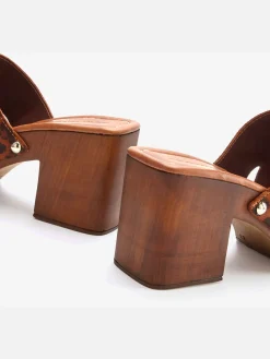 Mules tendance en cuir de qualité et imitation bois mode