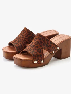 Mules tendance en cuir de qualité et imitation bois mode
