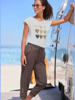 Pantalon 7/8 bords-côtes doux avec cordon de serrage