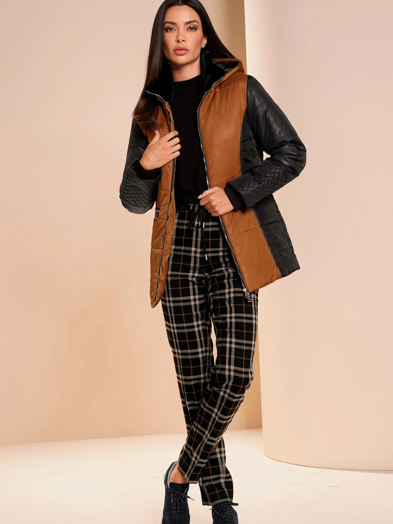Pantalon à carreaux ceinture élastique, coulisse et lien à nouer