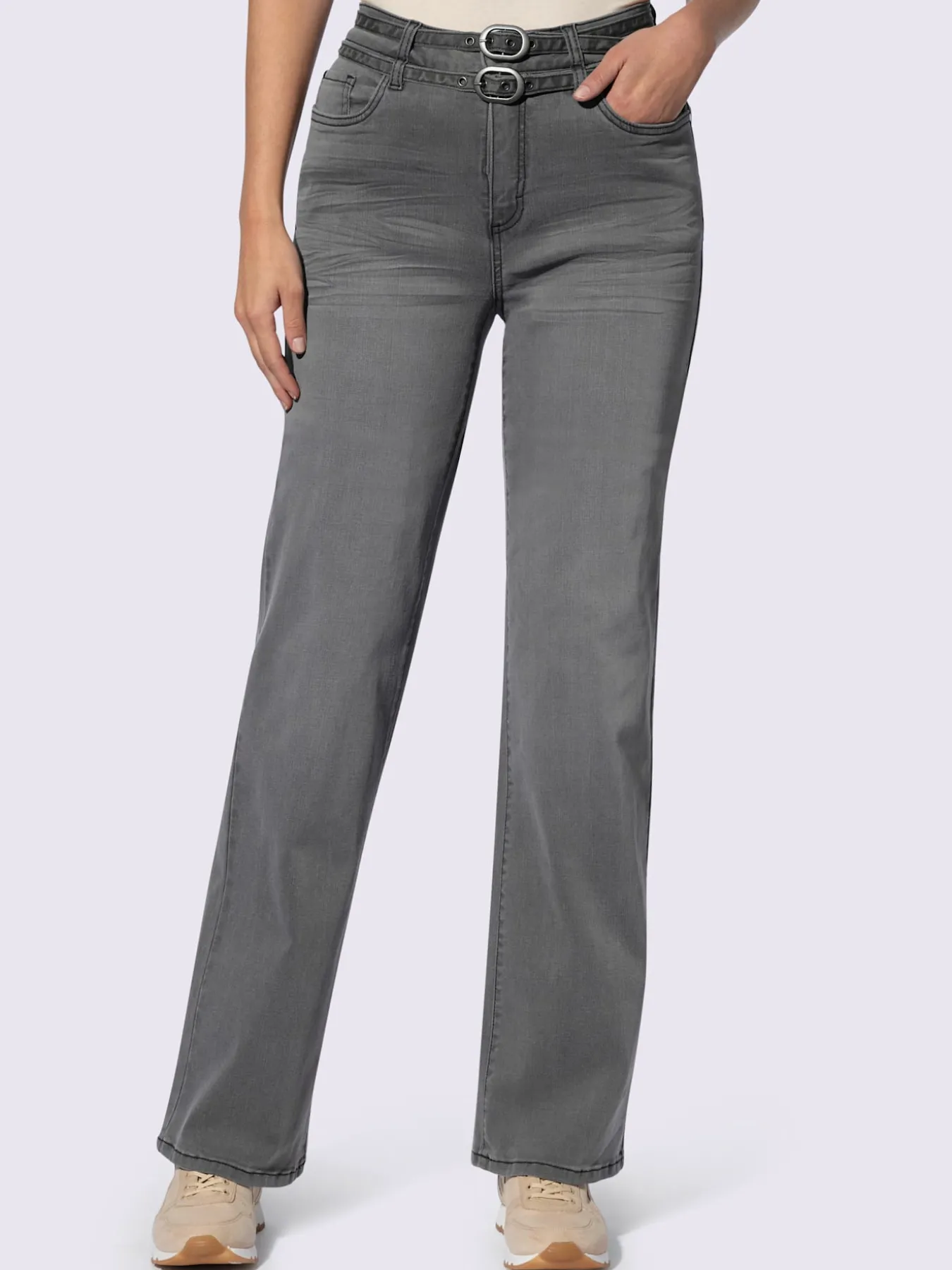 Pantalon 5 poches coupe droite aux jambes