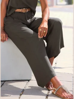 Pantalon avec plis de ceinture pantalon tissé avec deux boutons aux bords-côtes