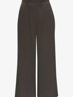 Pantalon avec plis de ceinture pantalon tissé avec deux boutons aux bords-côtes