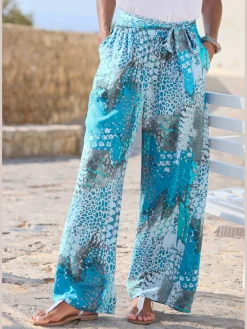Pantalon ceinture à nouer élastique et fixe