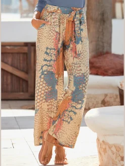 Pantalon ceinture à nouer élastique et fixe
