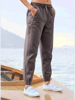 Pantalon ceinture élastique avec lien à nouer