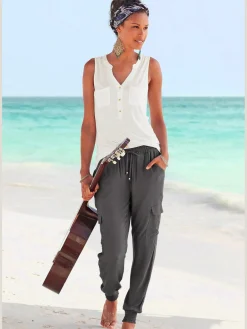 Pantalon ceinture smockée élastique et coulisse