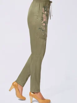 Pantalon décontractée imprimé fleurs et papillons