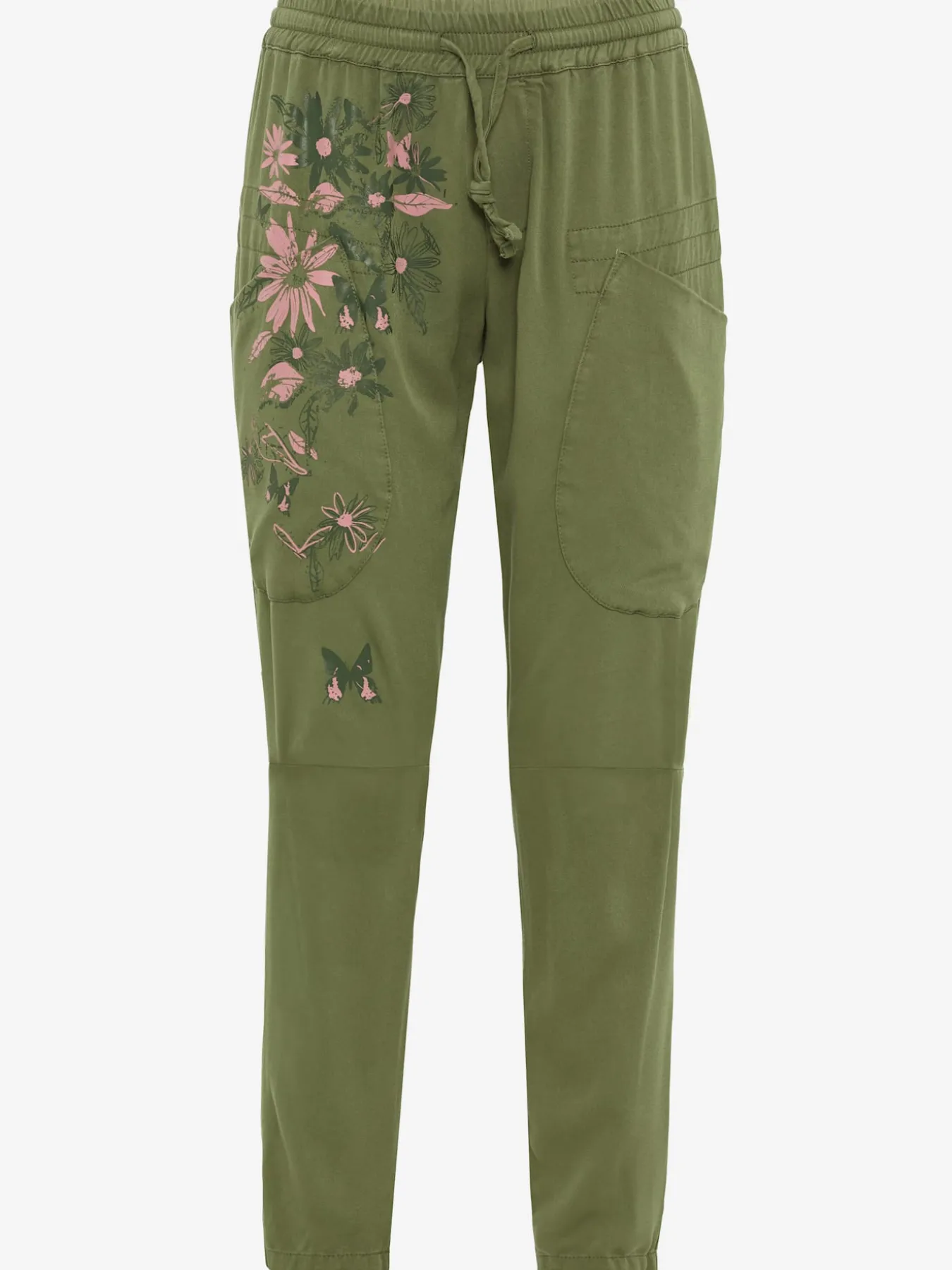 Pantalon décontractée imprimé fleurs et papillons