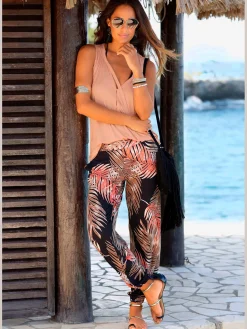 Pantalon de plage avec imprimé palmiers