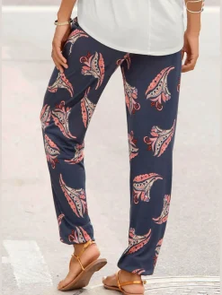 Pantalon de plage ceinture à empiècement smocké au dos