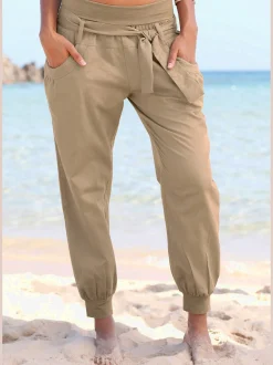 Pantalon de plage large ceinture en jersey