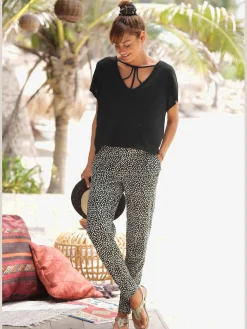 Pantalon de plage pantalon en tissu léger avec imprimé sur toute la surface