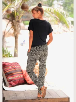 Pantalon de plage pantalon en tissu léger avec imprimé sur toute la surface