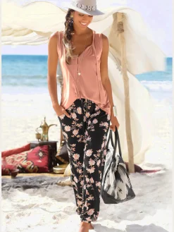 Pantalon de plage pantalon d'été léger avec imprimé floral