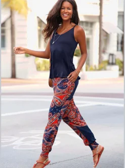 Pantalon de plage pantalon en tissu léger avec imprimé ethnique