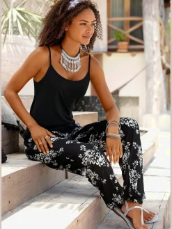 Pantalon de plage pantalon d'été en tissu avec imprimé floral