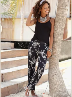 Pantalon de plage pantalon d'été en tissu avec imprimé floral