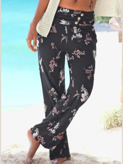 Pantalon de plage pantalon en tissu léger avec motif floral