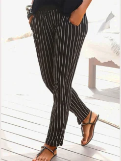 Pantalon de plage pantalon en tissu avec rayures en noir et blanc