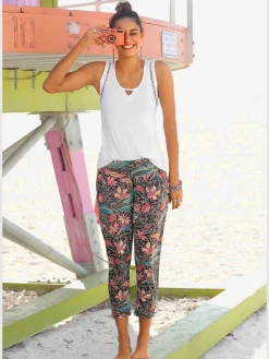 Pantalon de plage pantalon 7/8 décontracté avec imprimé tropical