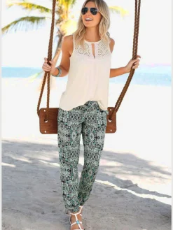 Pantalon de plage pantalon d'été léger avec imprimé ethnique