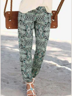Pantalon de plage pantalon d'été léger avec imprimé ethnique