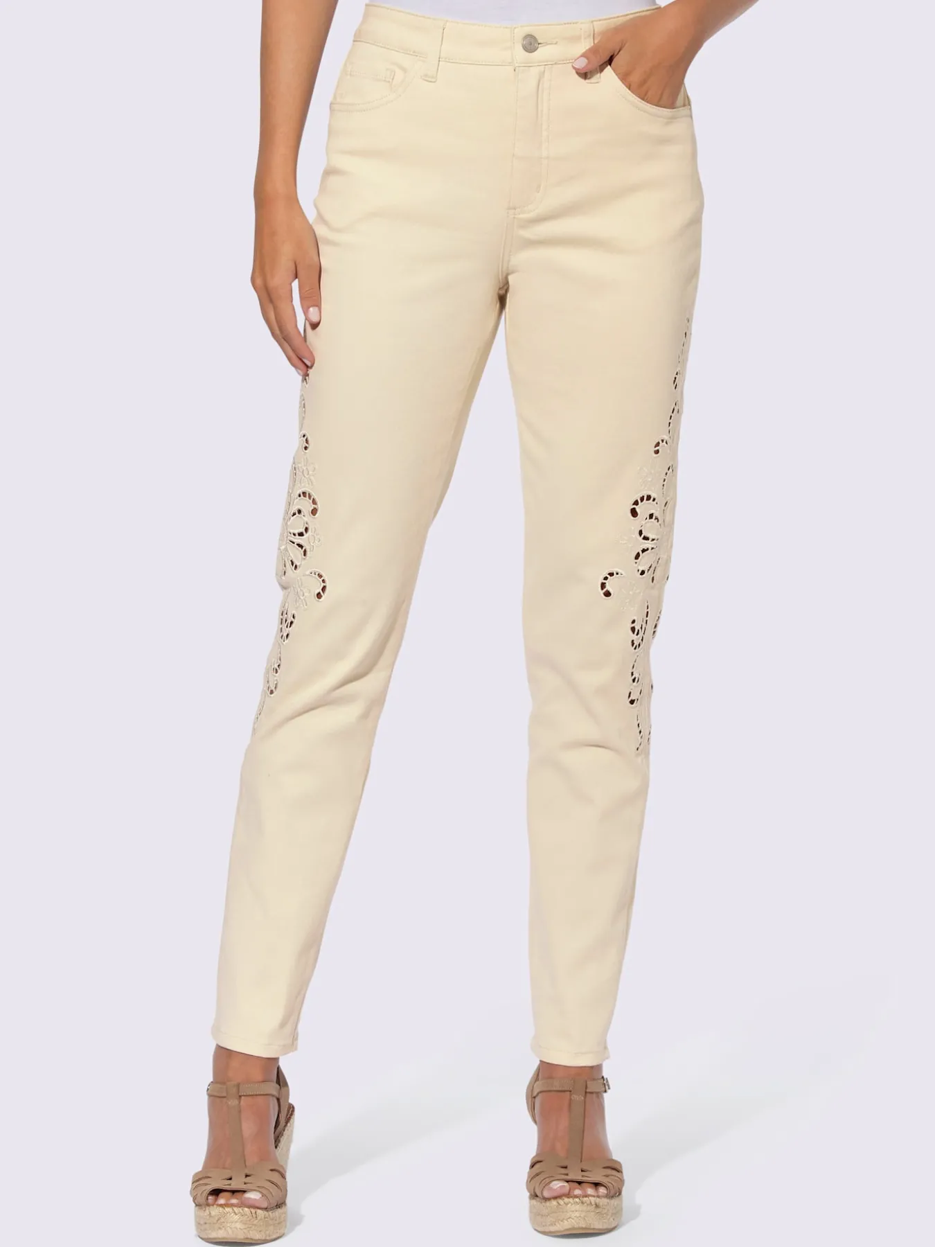 Pantalon empiècement en dentelle transparent sur les côtés