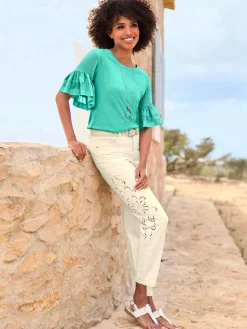 Pantalon empiècement en dentelle transparent sur les côtés