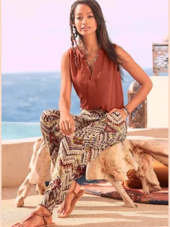Pantalon en jersey pantalon d'été léger avec imprimé ethnique