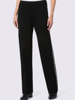 Pantalon en jersey rayures galon avec petites pierres brillantes fantaisie