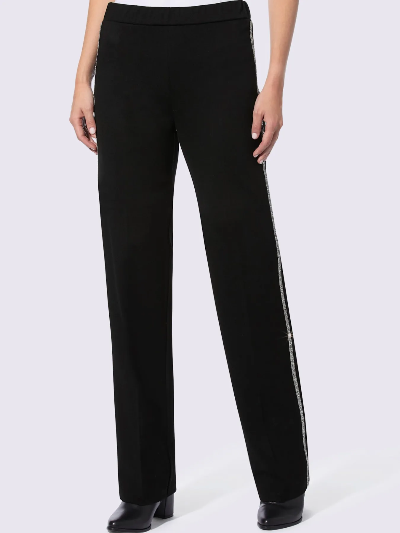 Pantalon en jersey rayures galon avec petites pierres brillantes fantaisie