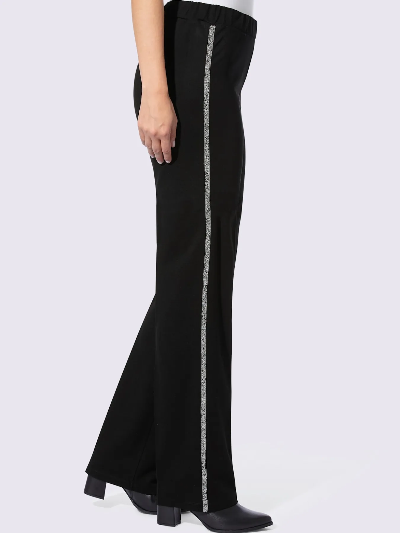 Pantalon en jersey rayures galon avec petites pierres brillantes fantaisie