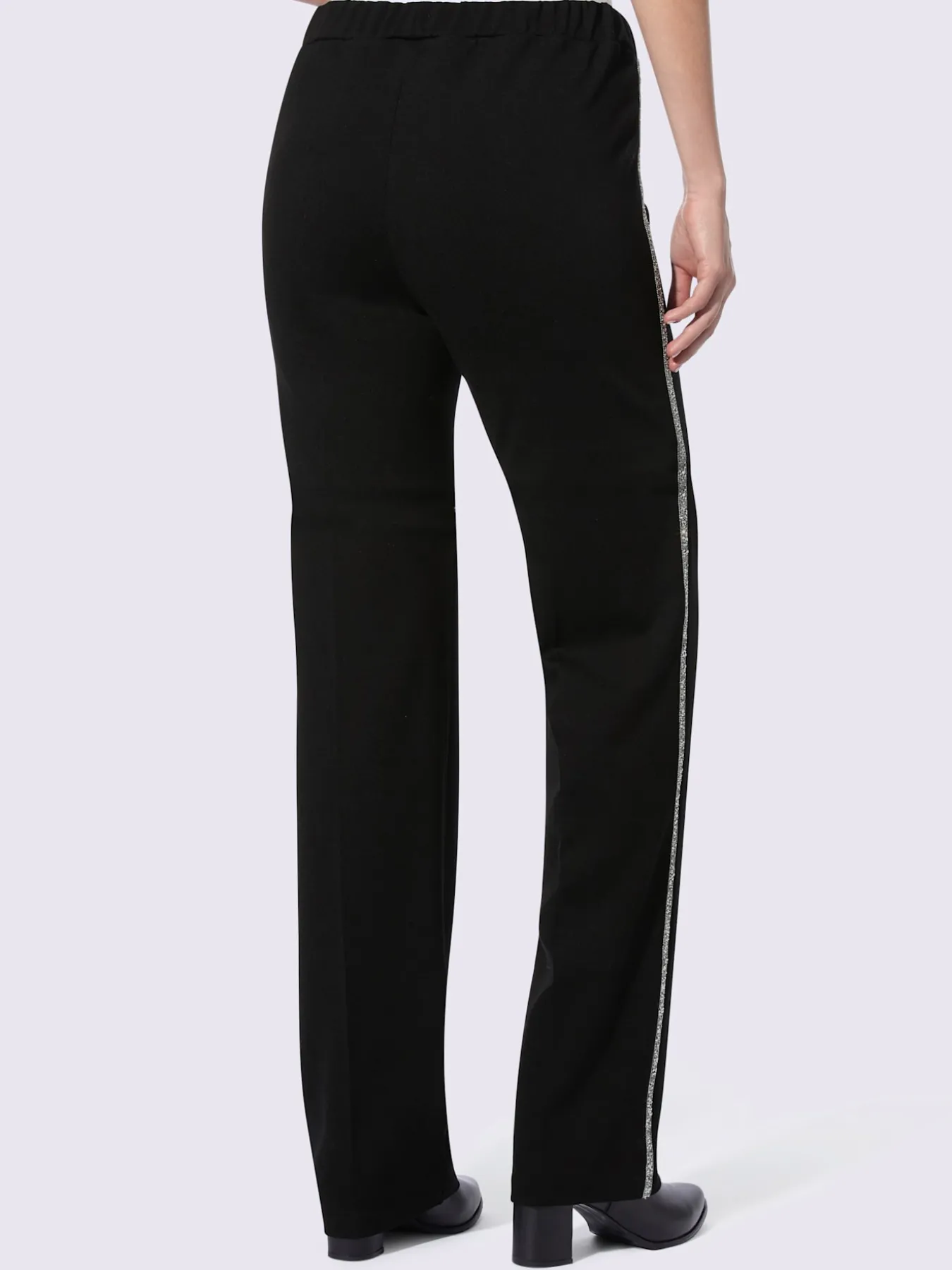 Pantalon en jersey rayures galon avec petites pierres brillantes fantaisie