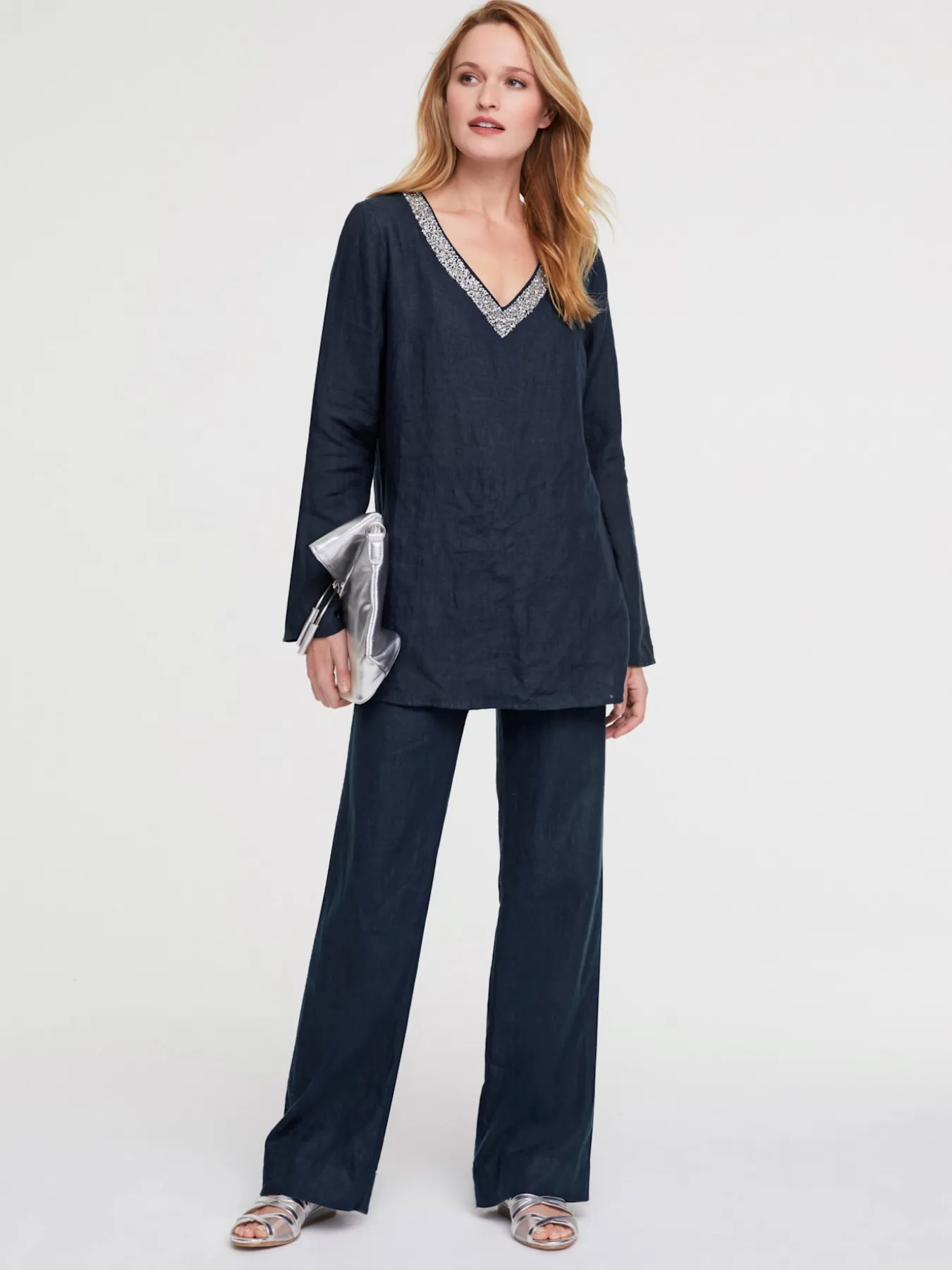 Pantalon en lin jambes larges