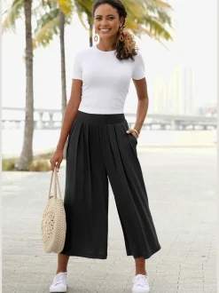 Pantalon en tissu avec large ceinture élastique