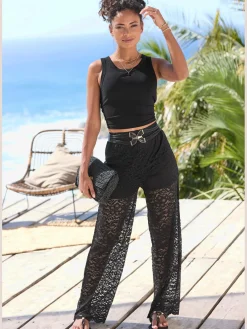 Pantalon large ceinture élastique