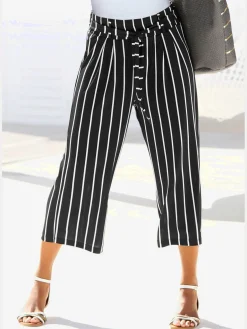 Pantalon large jupe-culotte légère rayée ou noire