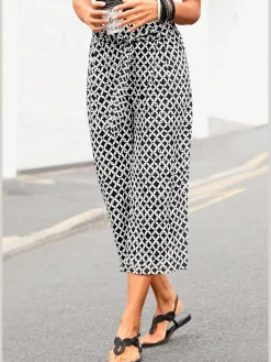 Pantalon large jupe-culotte imprimée en jersey