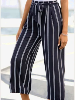Pantalon large jupe-culotte rayée en jersey