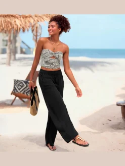 Pantalon large élastique latéral à la ceinture