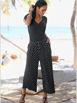 Pantalon large pantalon d'été 7/8 avec ceinture élastique