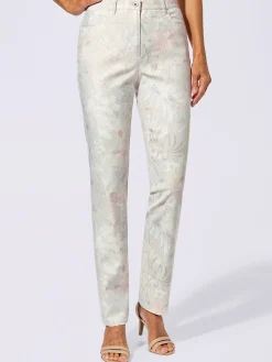 Pantalon slim jacquard motifs fleurs