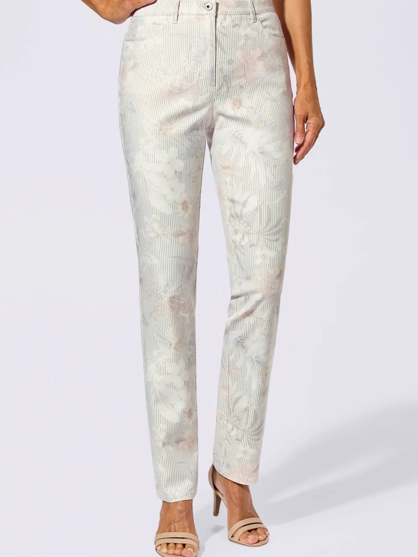 Pantalon slim jacquard motifs fleurs