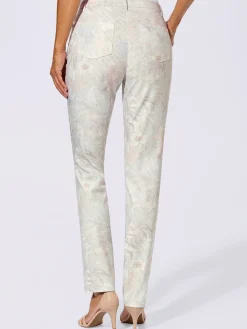 Pantalon slim jacquard motifs fleurs