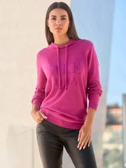 Pull à capuche inscription avec petites pierres brillantes fantaisie