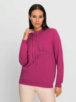 Pull à capuche inscription avec petites pierres brillantes fantaisie