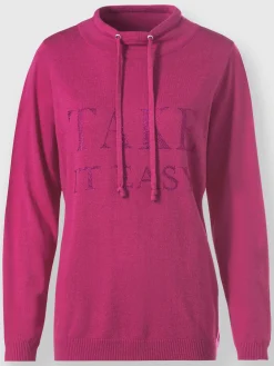 Pull à capuche inscription avec petites pierres brillantes fantaisie